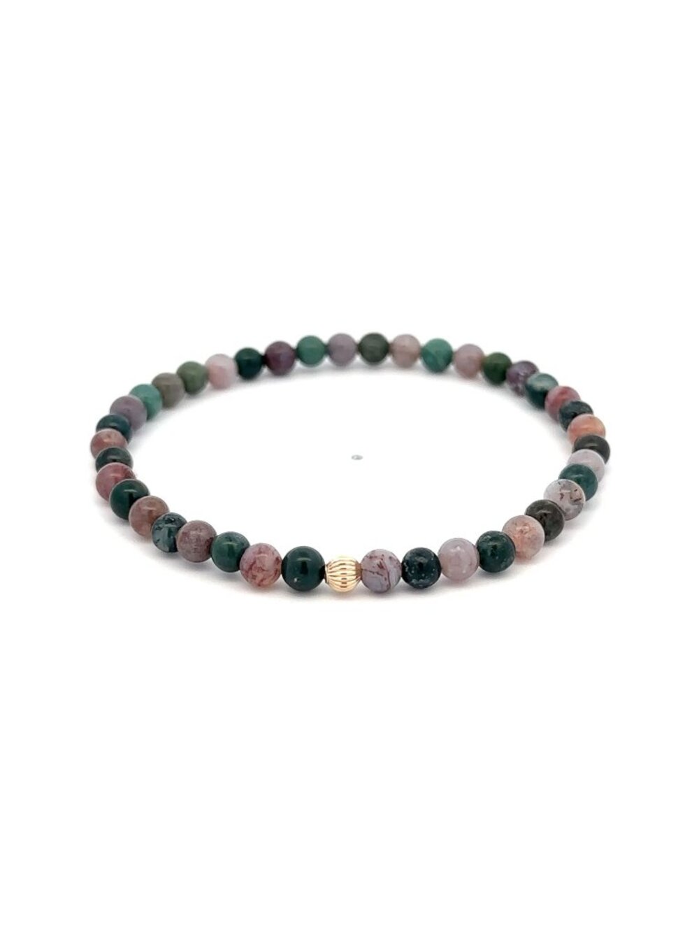 14K Gold Multicolor Agate Gemstone Bracelet 4mm Beaded Stretch Fine Jewelry S7"